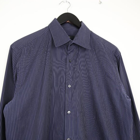 Hugo Boss Dress Shirt Regular Fit in Cotton Flannel Stripes Blue - Picture 2 of 7